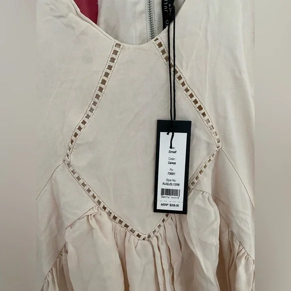 Romeo Juliet Sleeveless Cutaway Swing Lace Trim Mini Dress Cream Neutral S NWT - Picture 11 of 14